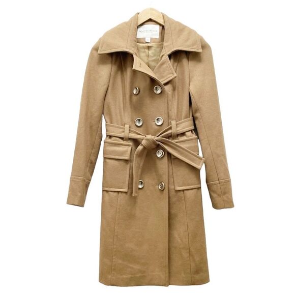 Boston Proper Wool Double Breasted Mid Length Belted Overcoat Camel Tan Size 4 - Picture 11 of 11